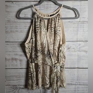NWOT White House Black Market Beige Palm Print Tank Top Tie Front Size 10